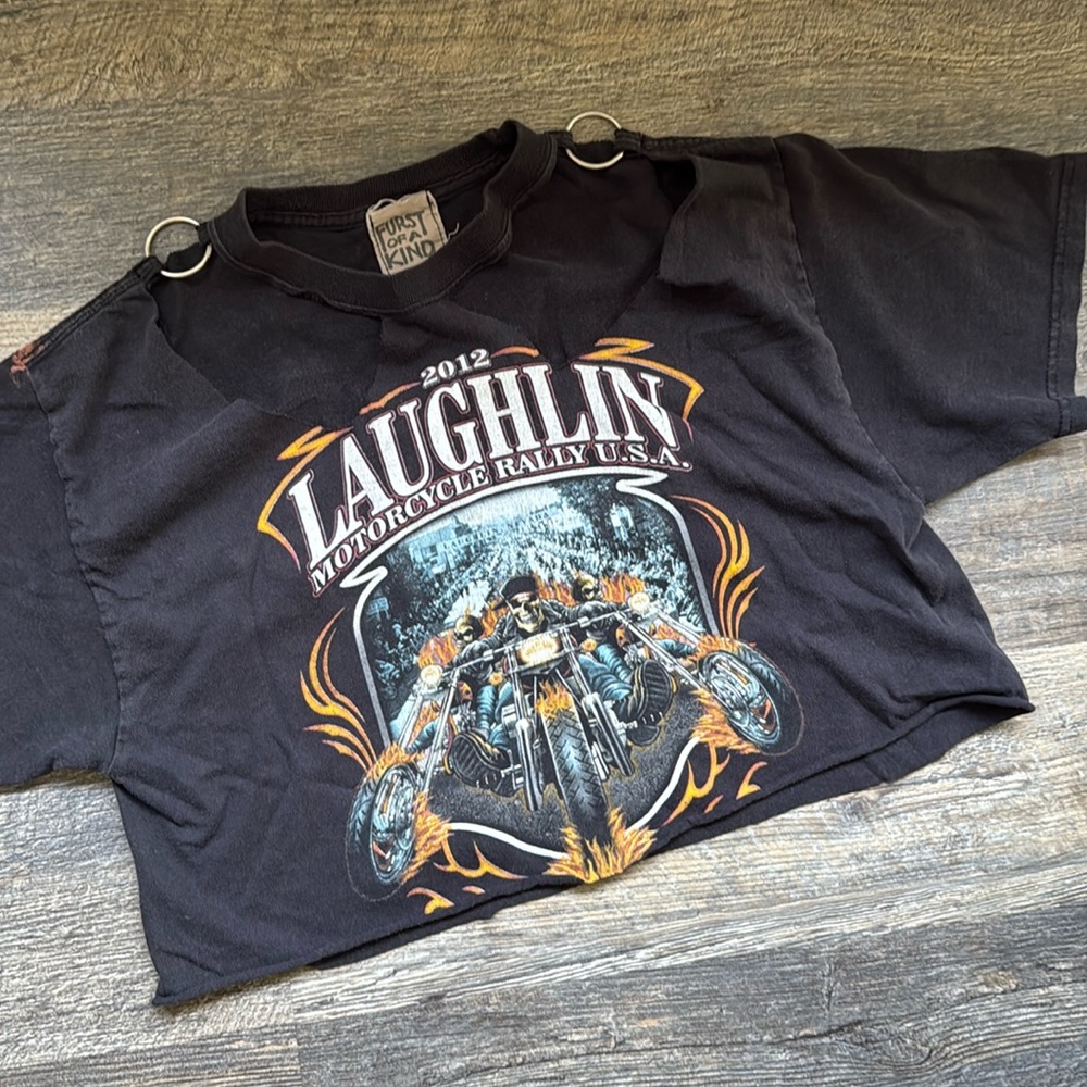 Black Laughlin Motorcycle Rally Crop Top